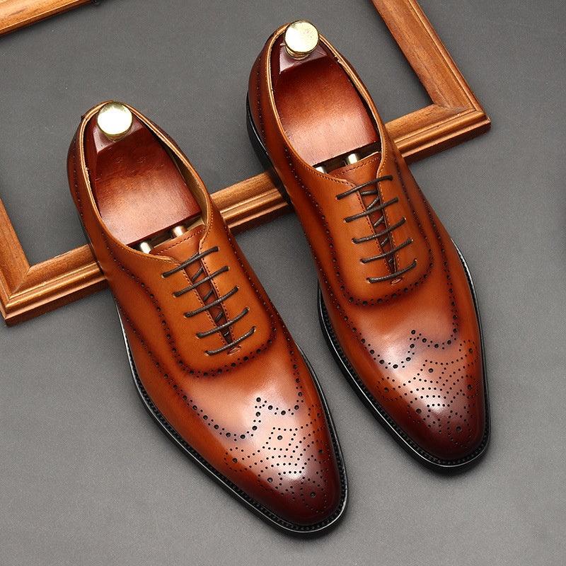 Leather Shoes Men's British Pointed Toe Business Formal Wear Lace-up Shoes Men - Bloomjay