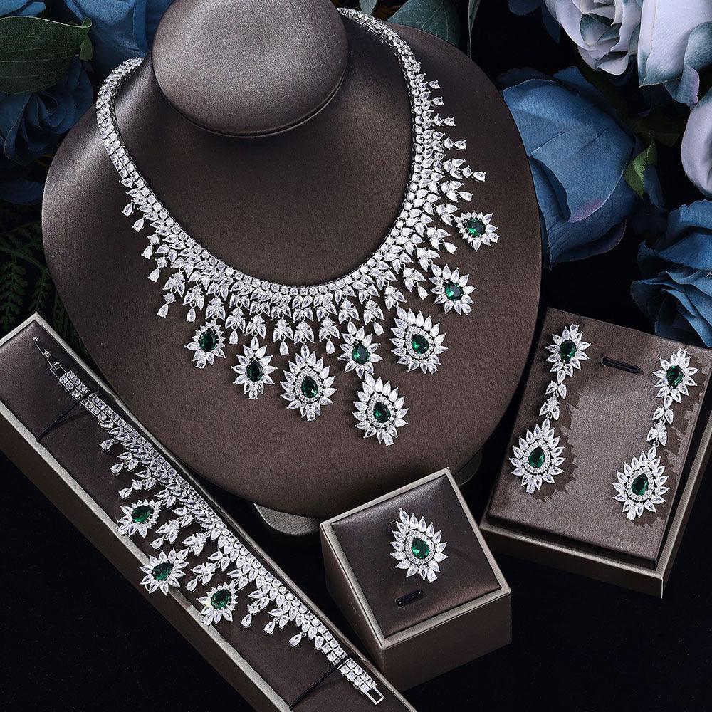 Embrace timeless elegance with our Women's Fashion Vintage Wedding Necklace and Earrings Jewelry Set. - Bloomjay