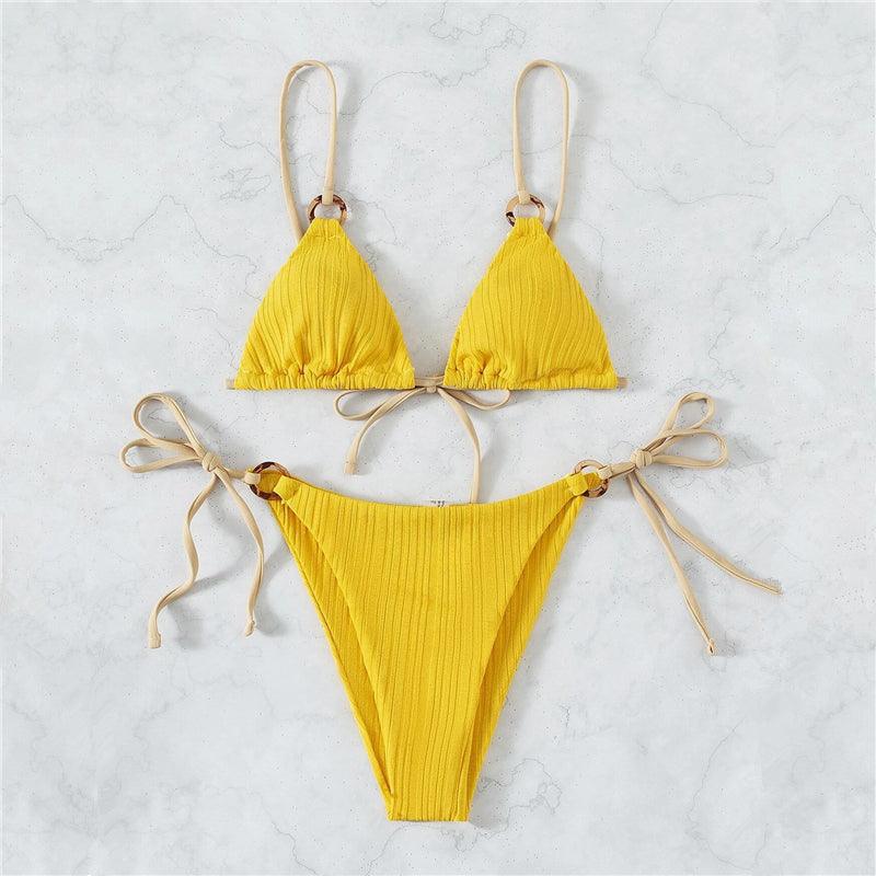 Women's New Solid Color Strap Bikini Two Swimsuits - Bloomjay