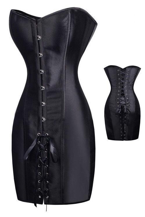 Special Long Waist Corsets and Bustiers Gothic Clothing Black Faux Leather Corset Dress Hot Spiked Waist Shaper Corset - Bloomjay