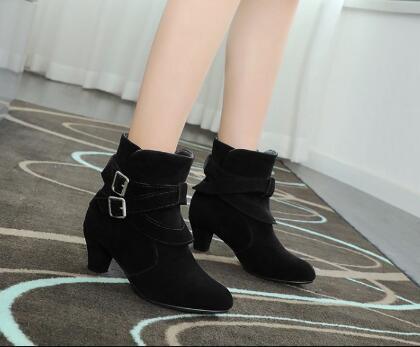 Winter Autumn Leather Casual Women High Heels Pumps Warm Ankle Boots - Bloomjay