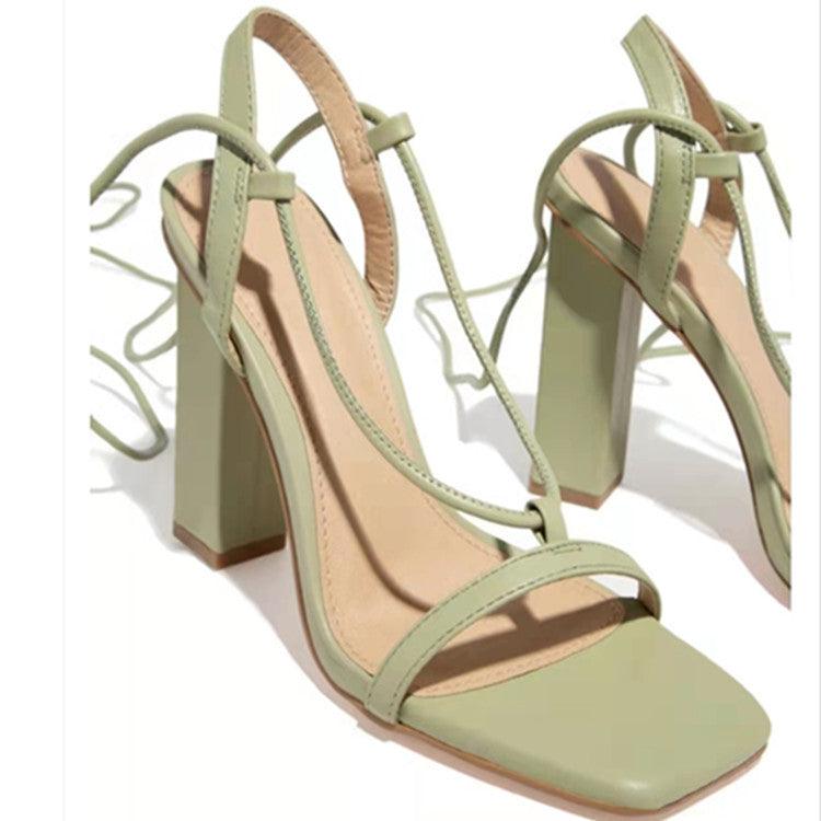 Women Shoes Square Toe Ankle Lace-Up Strappy Sandals Fashion Party Pumps - Bloomjay