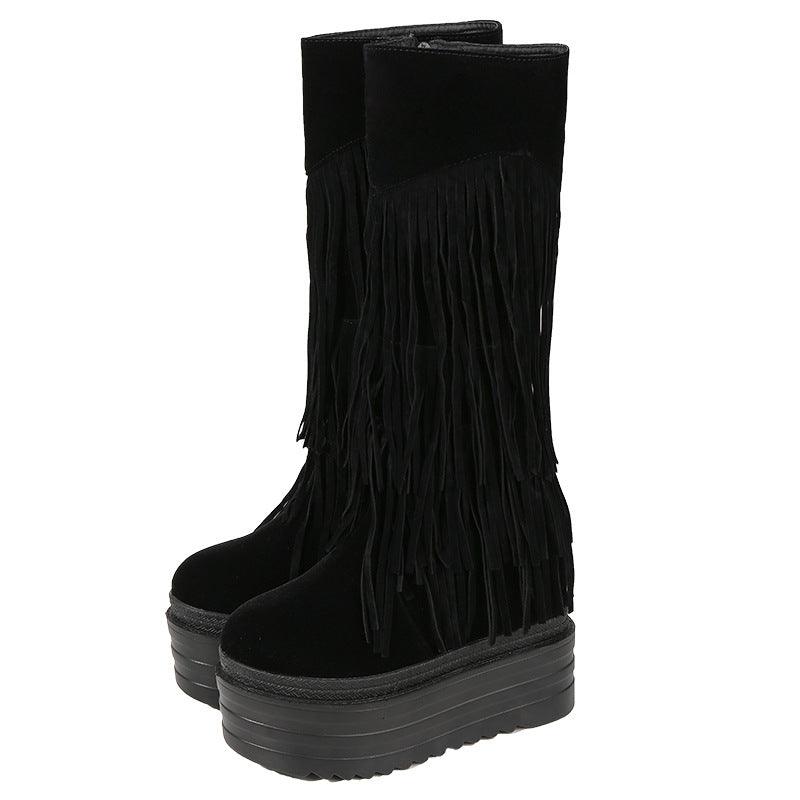 Super High Heel Women Shoes Fringed Boots - Bloomjay