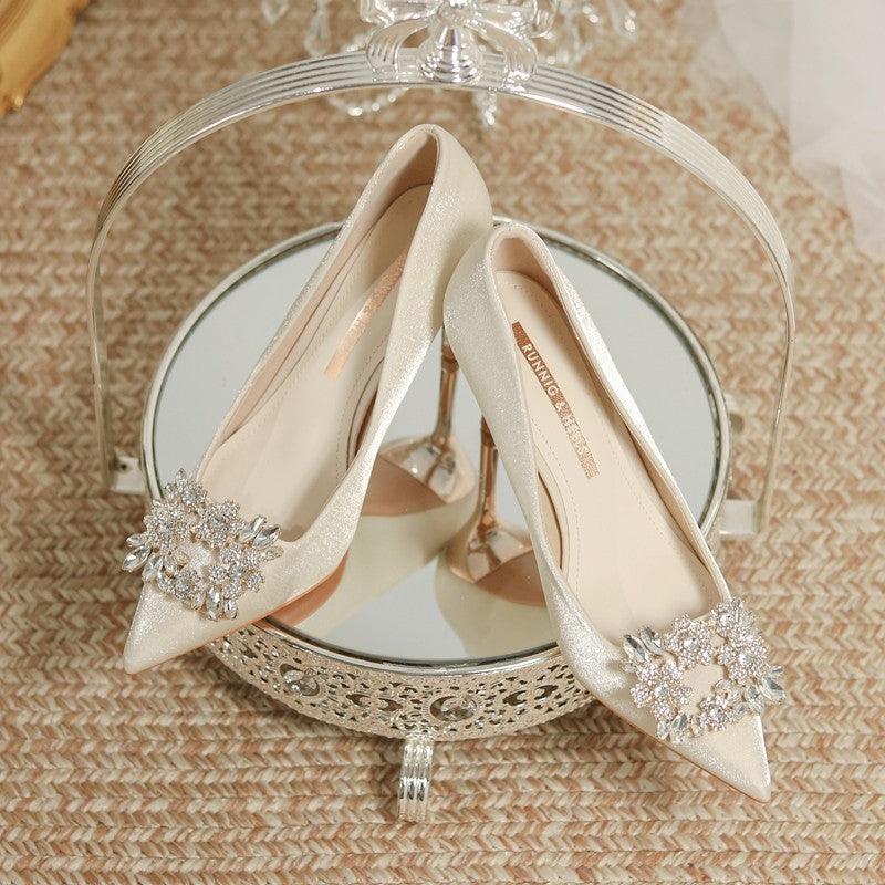 Wedding Dress Two-way Wear Pointed-toe Stiletto Bride Shallow Mouth Pumps Women High Heels - Bloomjay