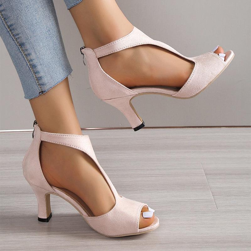 High Heel Peep Toe Sandals Women Back Zipper Outdoor Summer Shoes - Bloomjay