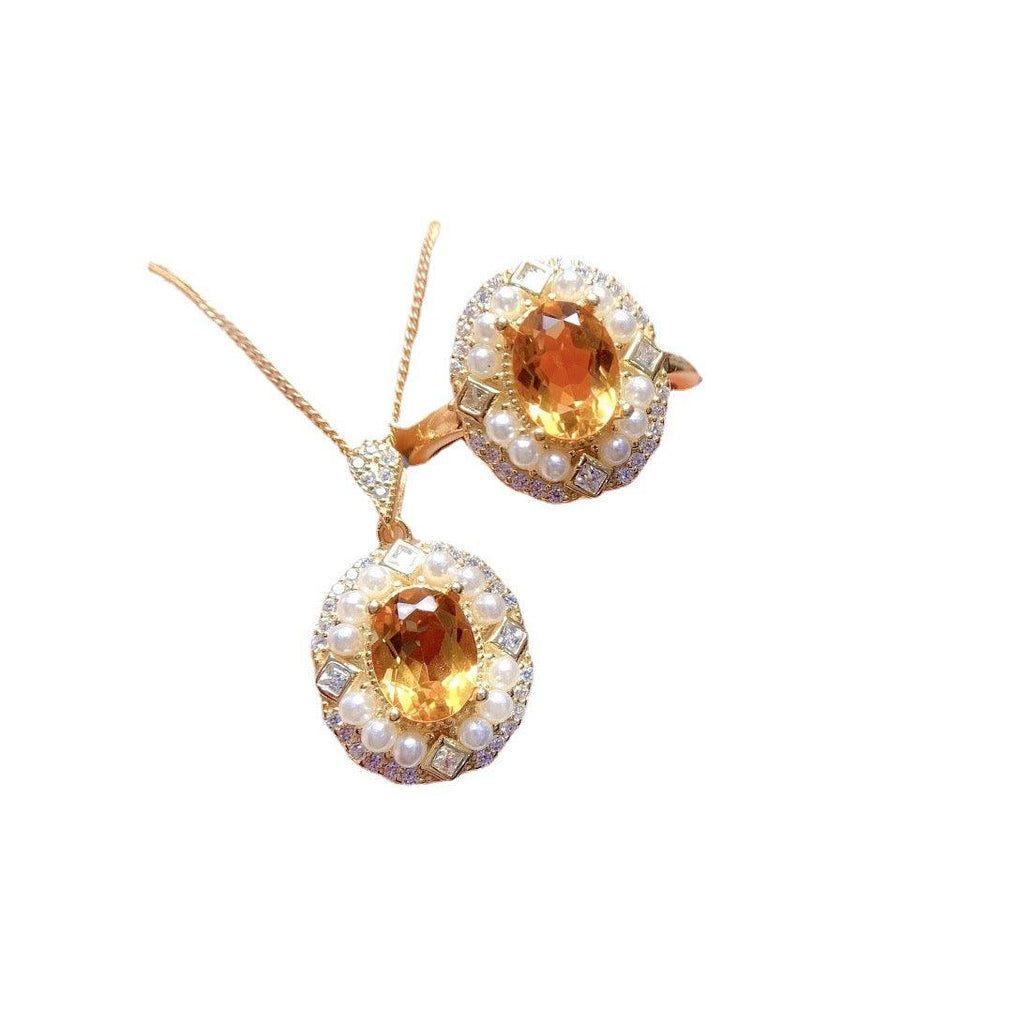 Explore elegance with our natural citrine jewelry set, crafted from S925 silver, designed for a touch of sophistication for females. - Bloomjay