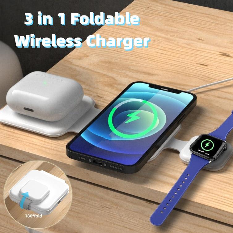 3-in-1 Foldable Charger: Magnetic, Multi-device Charging for Phones and Gadgets. - Bloomjay