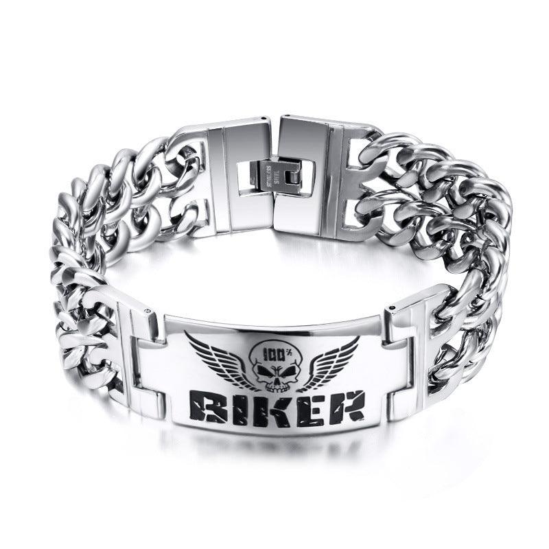 Vnox Biker Bracelets Men''s Jewelry 316L Stainless Steel Skull Double Chain Charm Gift - Bloomjay