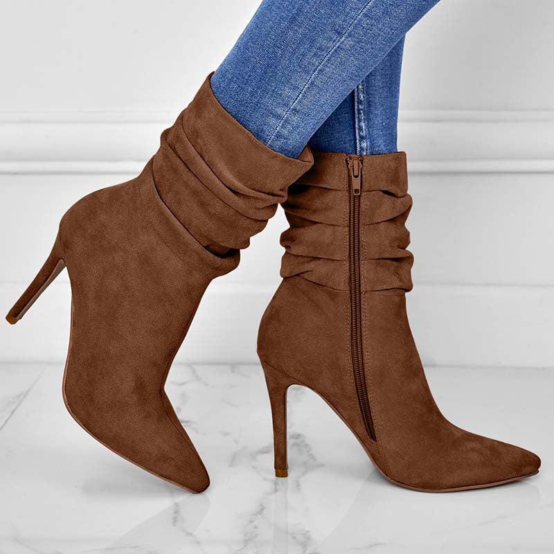 Pointed Toe Stiletto Heel Ankle Boots For Women Side Zipper Shoes - Bloomjay