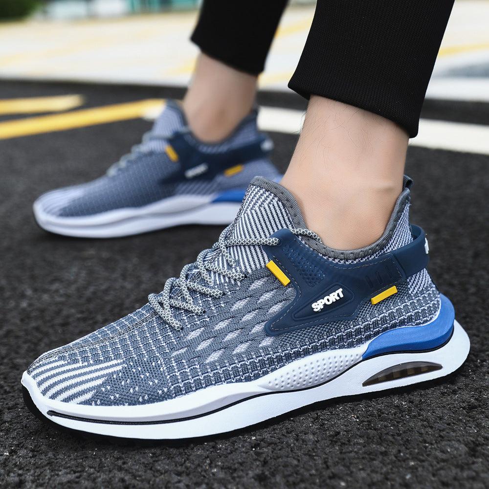 Men's Mesh Sneakers Fashion Striped Plaid Design Lace-up Shoes Casual Lightweight Breathable Sports Shoes - Bloomjay
