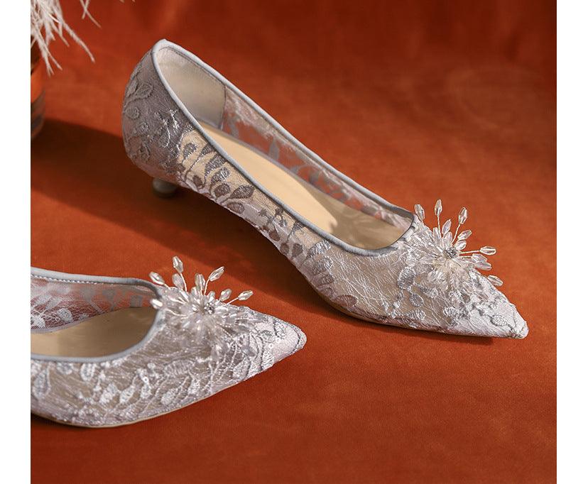 Wedding Shoes Flat White Wedding Dress Crystal Low Heel Shoes - Bloomjay