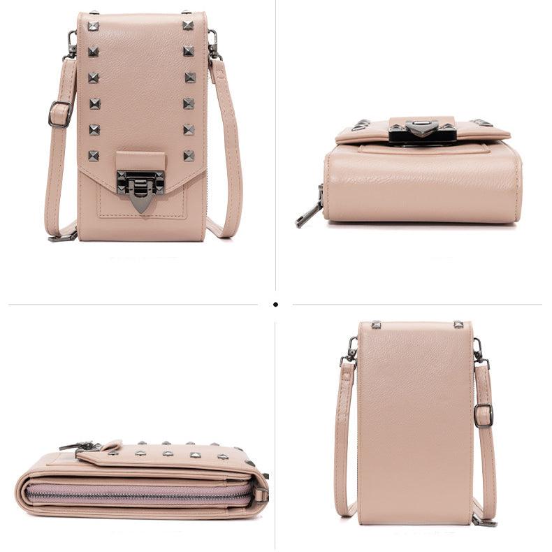 Rivet Design Shoulder Bags Mobile Phone Handbag Solid Color Crossbody Bags Women - Bloomjay