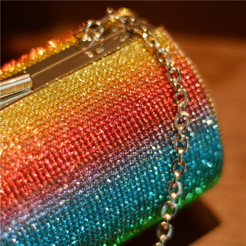 Rainbow Gradient Diamond Luxury Women Party Clutch Bag Purses and Handbags Evening Bag Ladies Shoulder Chain Bag Banquet Bag - Bloomjay