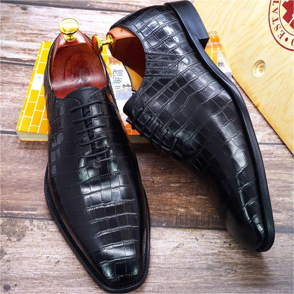Embossed Fish Pattern Leather Formal Business Shoes - Bloomjay
