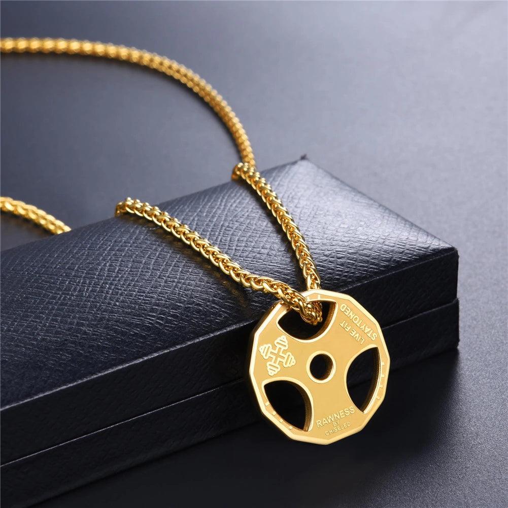 U7 sport jewelry stainless steel men fitness barbell gym necklace - Bloomjay