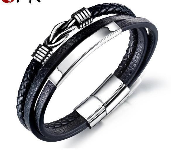 Add flair with our black multilayer leather bracelet for men, a stylish bangle jewelry piece.