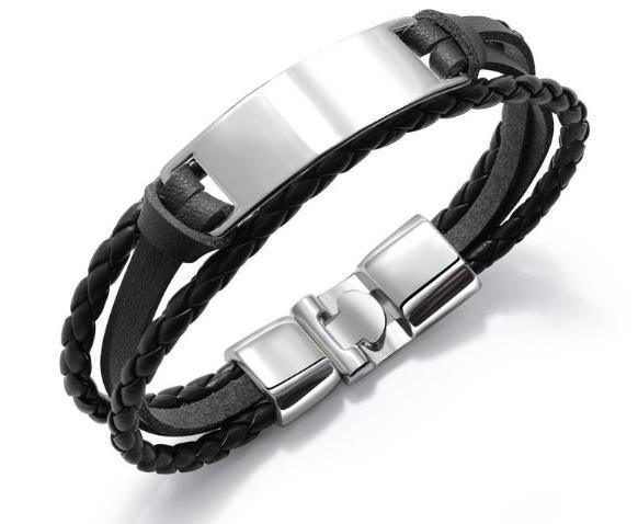 Add flair with our black multilayer leather bracelet for men, a stylish bangle jewelry piece.