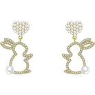 Adorn your ears with our Pearl Bunny Earrings, featuring a silver pin for a charming and stylish addition to your jewelry collection.