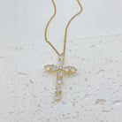 Adorn yourself with our Fashion Jewelry Micro Inlay Colorful Zircon Water Drops Cross Necklace for a vibrant and stylish accessory.