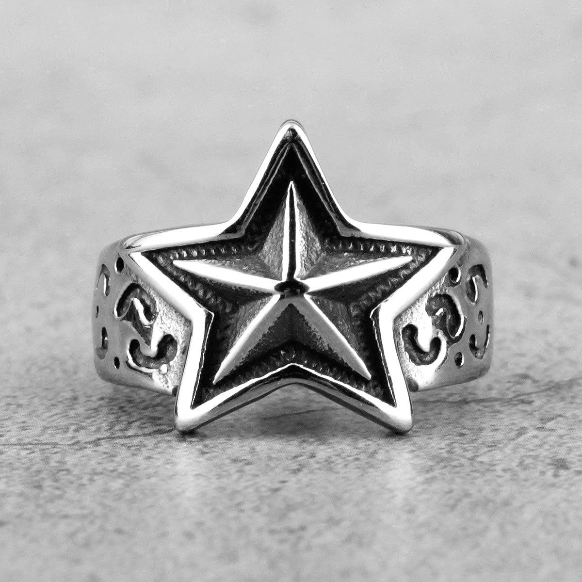 Adorn yourself with our stainless steel star ring, a versatile and stylish jewelry piece designed for both men and women.