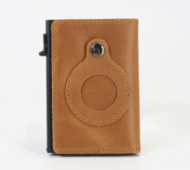 AirTag Wallet - Anti-Theft Bullet Card Bag and Multi-Functional RFID Card Holder, designed as a men's slim leather wallet for AirTag.