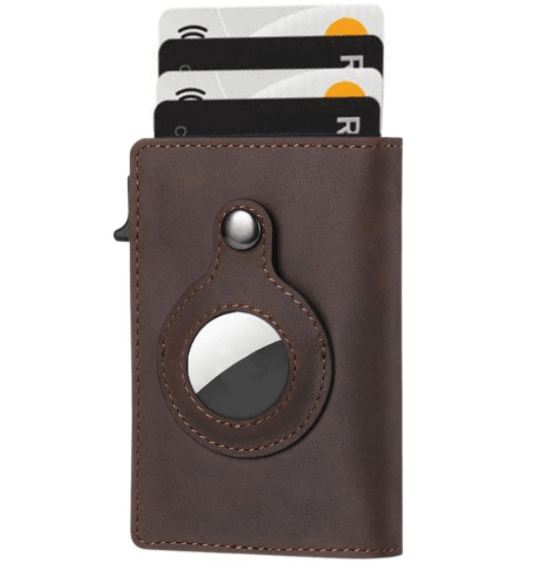 AirTag Wallet - Anti-Theft Bullet Card Bag and Multi-Functional RFID Card Holder, designed as a men's slim leather wallet for AirTag.