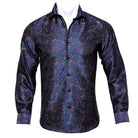 Barry.Wang Teal Paisley Floral Silk Shirts Men Autumn Long Sleeve Casual Flower Shirts For Men Designer Fit Dress Shirt BCY-05