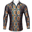 Barry.Wang Teal Paisley Floral Silk Shirts Men Autumn Long Sleeve Casual Flower Shirts For Men Designer Fit Dress Shirt BCY-05