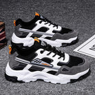 "Black White Lace-up Sneakers: Outdoor Breathable Mesh Shoes, Lightweight Running Sports Shoes for Men."