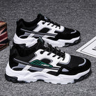 "Black White Lace-up Sneakers: Outdoor Breathable Mesh Shoes, Lightweight Running Sports Shoes for Men."