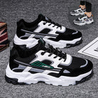 "Black White Lace-up Sneakers: Outdoor Breathable Mesh Shoes, Lightweight Running Sports Shoes for Men."