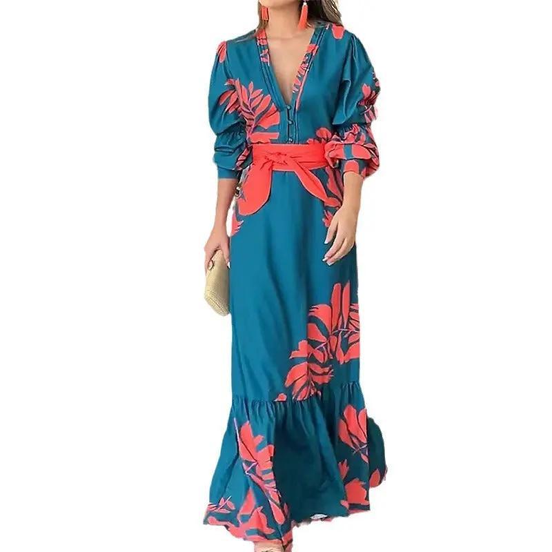 Bohemian Dress: Fashion Printed Long Sleeve Dress, versatile design.