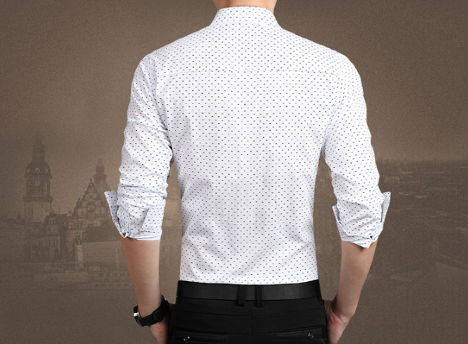 Brand Fashion Male Shirt Long-Sleeves Tops Polka Dot Printing Mens Dress Shirts Slim Men Shirt Plus Size M-5XL FGT