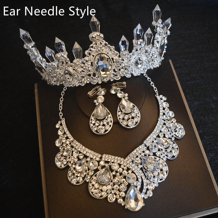 Bridal Headdress Flowers Wedding Hair Accessories Crown Necklace Earrings Three-piece Set Wedding Accessories