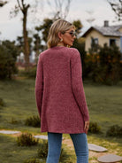 Brushed pitted solid color long-sleeved ladies cardigan