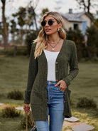 Brushed pitted solid color long-sleeved ladies cardigan