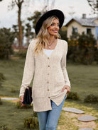 Brushed pitted solid color long-sleeved ladies cardigan