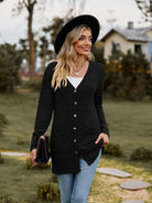 Brushed pitted solid color long-sleeved ladies cardigan