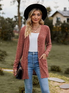 Brushed pitted solid color long-sleeved ladies cardigan