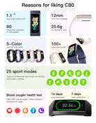 C80 Smart AMOLED Screen Power Heart Rate Blood Oxygen Monitoring Bracelet