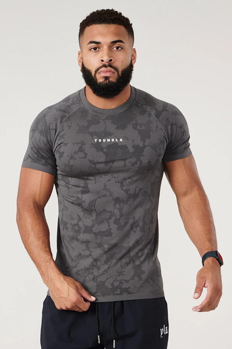 "Camo Sports Tee - Men's Workout Apparel."