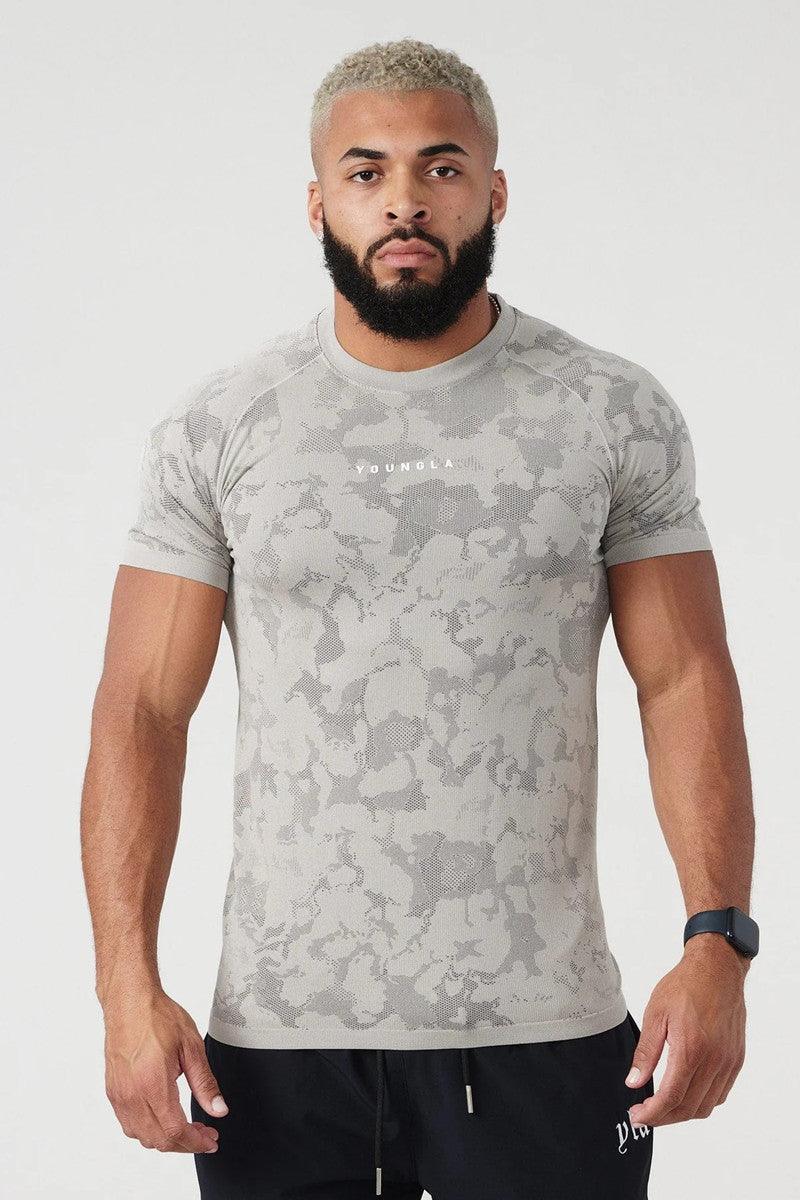 "Camo Sports Tee - Men's Workout Apparel."