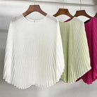 Chiffon Shirt: Female Bat Sleeve Pleated Chiffon Shirt.