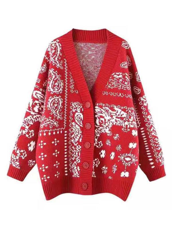 Christmas deer head snowflake jacquard pullover knitted cardigan