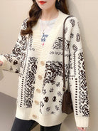 Christmas deer head snowflake jacquard pullover knitted cardigan