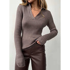 Collar Knitted Sweater Temperament Commute Slim Fit Sunken Stripe Bottoming Pullover Sweater