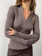 Collar Knitted Sweater Temperament Commute Slim Fit Sunken Stripe Bottoming Pullover Sweater