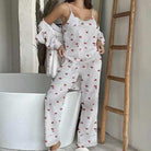 Cotton Home Wear Crepe Printed Suspender Trousers Full Floor Printed Bathrobe Women's Pajama Suit Casual Breathable Comfortable