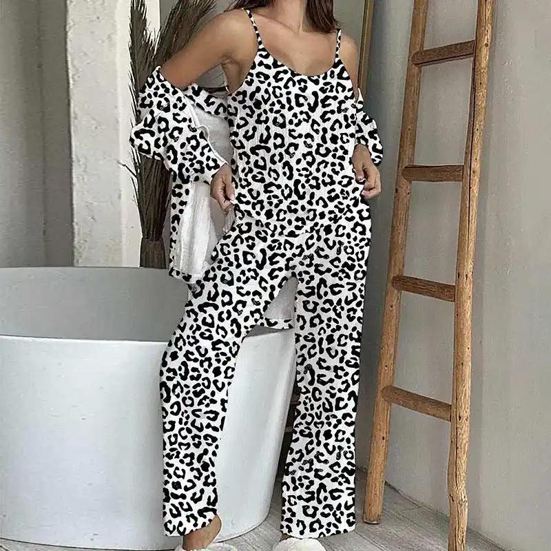 Cotton Home Wear Crepe Printed Suspender Trousers Full Floor Printed Bathrobe Women's Pajama Suit Casual Breathable Comfortable