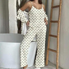 Cotton Home Wear Crepe Printed Suspender Trousers Full Floor Printed Bathrobe Women's Pajama Suit Casual Breathable Comfortable